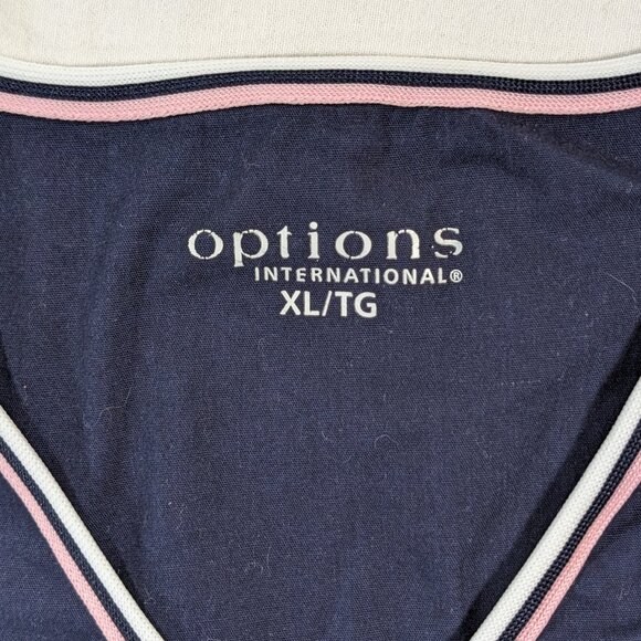 OPTIONS INTERNATIONAL NURSE SCRUB TOP SHIRT SHORT SLEEVE PINK AND BLUE SIZE XL - Picture 8 of 16